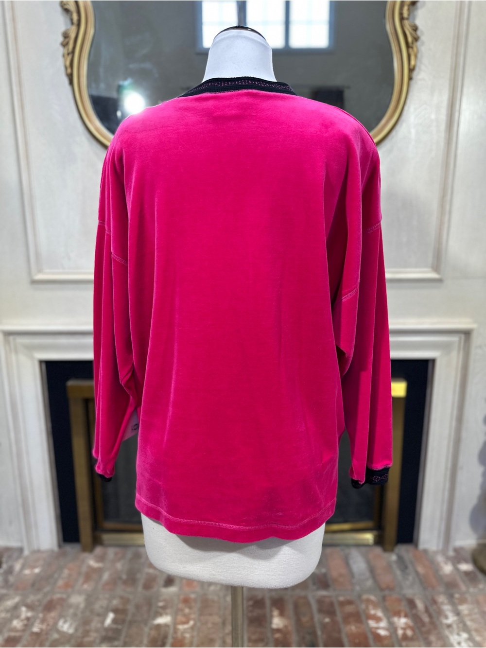 Vintage Size M Chaus Sport Top Fuschia Velour 80s Colorblock Retro - Picture 4 of 10